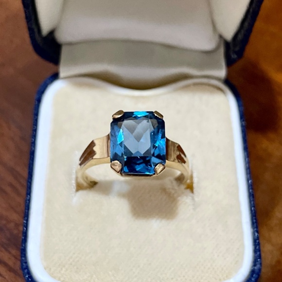 Vintage London Blue Topaz 10K Gold Ring 4.5ct Size 6 Retro Jewelry - Picture 5 of 11